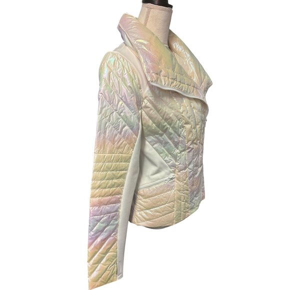 Blanc Noir Womens Iridescent Action Panel Puffer Jacket Oyster Color Size S - Picture 7 of 15